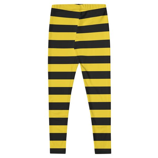 Black and yellow striped leggings designed to resemble the color pattern of a bumble bee.