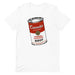 Cannabis Soup White T-Shirt featuring a parody of Campbell's Soup in a herbal chicken concentrate design.