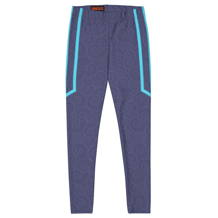 flat front view of Leggings designed to resemble the original skin of the character Mei from Overwatch.