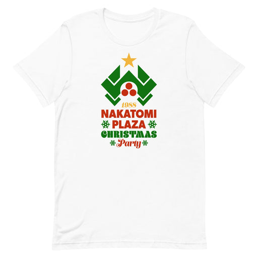 Nakatomi Plaza logo as a Christmas tree on a t-shirt, inspired by Die Hard.