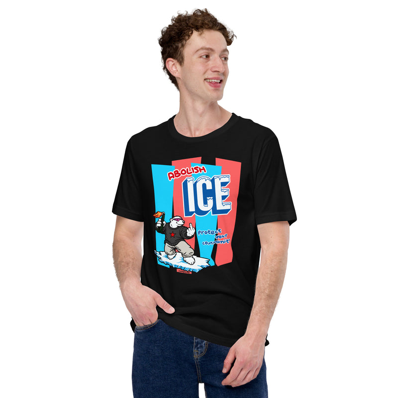 Male model wearing Abolish ICE black t-shirt
