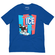 T-shirt featuring Abolish ICE design on royal blue fabric