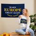 MEGA make europe great again banner navy and yellow laurel wreath pro europe hanging flag