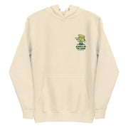Beige Always on the Grind hoodie, front view, featuring a small grinder cartoon design on the chest.
