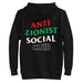 Black Anti Zionist Social Club hoodie with large back print in Palestinian flag colors.