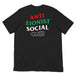 Back view of Anti Zionist Social Club shirt in black with full protest graphic. 