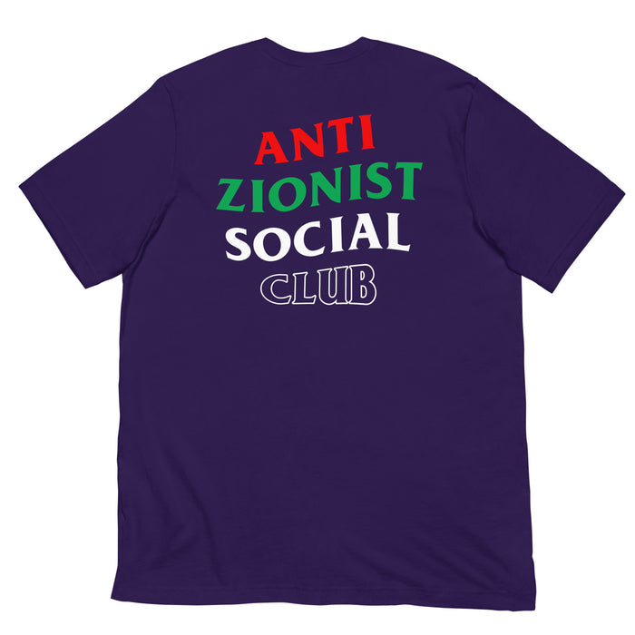 Team purple version with large Anti Zionist Social Club graphic on the back.