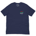 Navy t-shirt with small anti-Zionist chest print, front view.