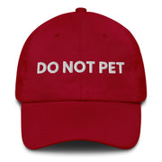 cranberry red dad hat with do not pet white embroidery funny introvert cap