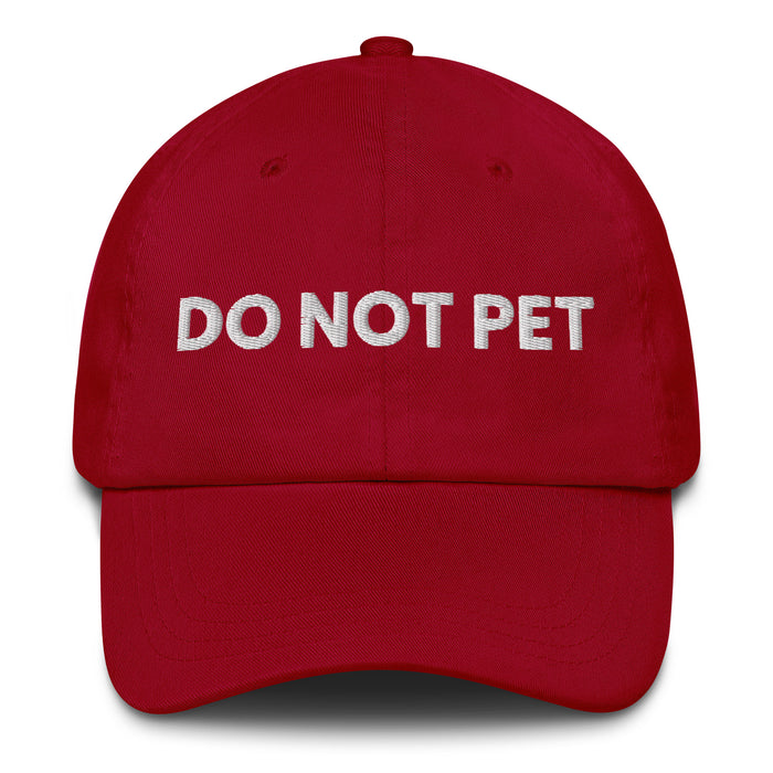 cranberry red dad hat with do not pet white embroidery funny introvert cap
