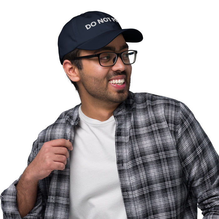 right side of navy do not pet dad hat funny embroidered adjustable strap cap