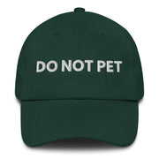 spruce green dad hat with do not pet embroidered in white funny antisocial cap