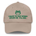stone dad hat with green frog and i have to say weird stuff or ill die embroidered funny cap