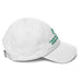 right side of white say weird stuff frog dad hat green embroidery funny quote cap