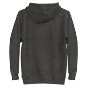 charcoal heather hoodie with "Portland Frogs Don't Obey" design (back)
