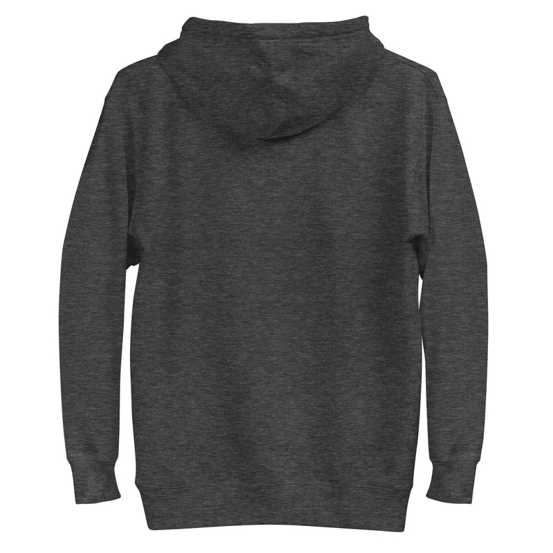 charcoal heather hoodie with "Portland Frogs Don't Obey" design (back)