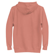 dusty rose hoodie with "Radicalized By Basic Decency" design (back)