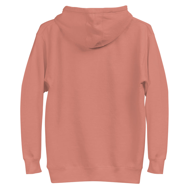 dusty rose hoodie with "Radicalized By Basic Decency" design (back)