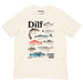 Vintage white DILF t-shirt with colorful fish illustrations and Damn I Love Fish slogan