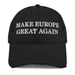 black distressed dad hat with make europe great again embroidered in white MEGA political cap