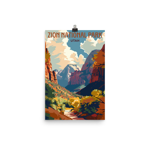 National parks poster featuring Zion in Utah on a white background, size 12x18 inches