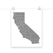 poster featuring "California in One Line", maps (16x20 in)