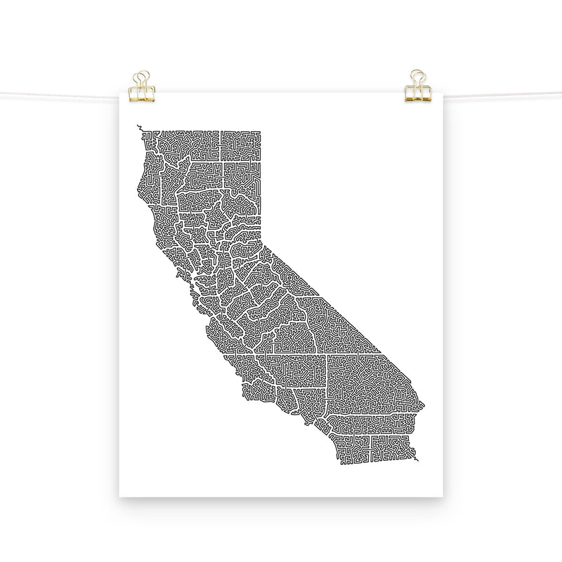 poster featuring "California in One Line", maps (16x20 in)