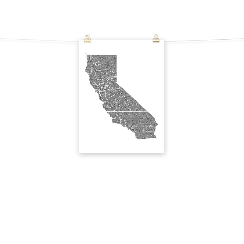 poster featuring "California in One Line", maps (18x24 in)