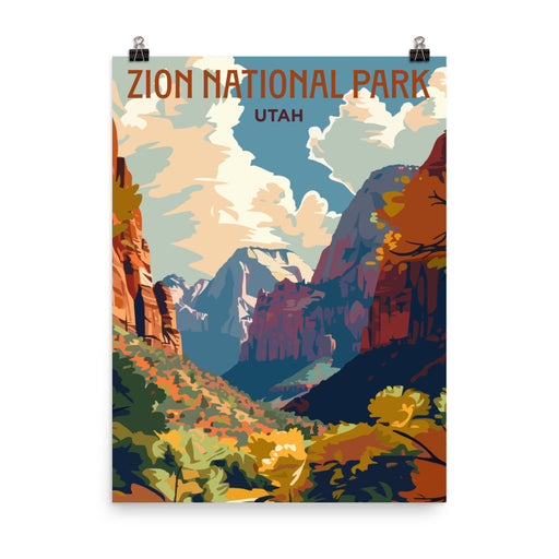 National parks poster featuring Zion in Utah on a white background, size 18x24 inches