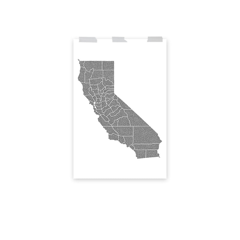 poster featuring "California in One Line", maps (20x30 in)