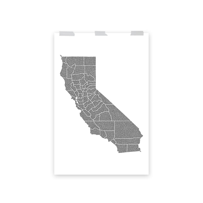 poster featuring "California in One Line", maps (24x36 in)