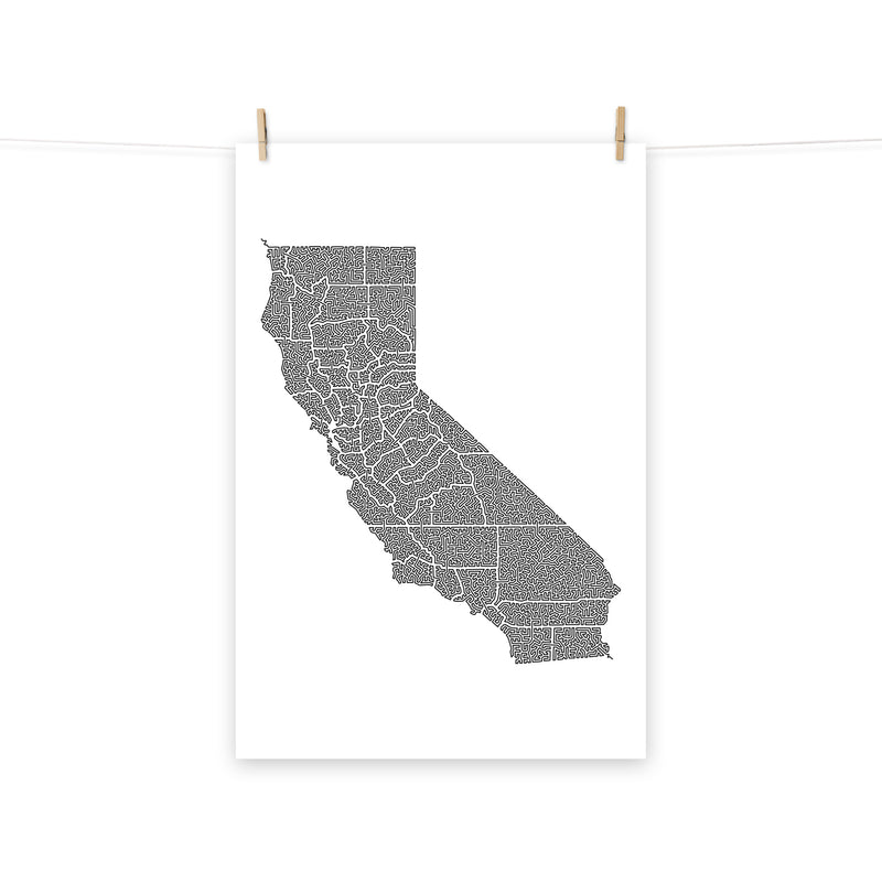 poster featuring "California in One Line", maps (24x36 in)
