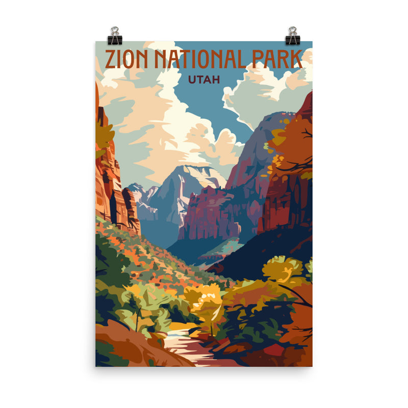 National parks poster featuring Zion in Utah on a white background, size 24x36 inches