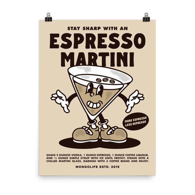18x24 Espresso Martini poster with a stylish cocktail-inspired design, ideal for kitchens, bars, or coffee corners.