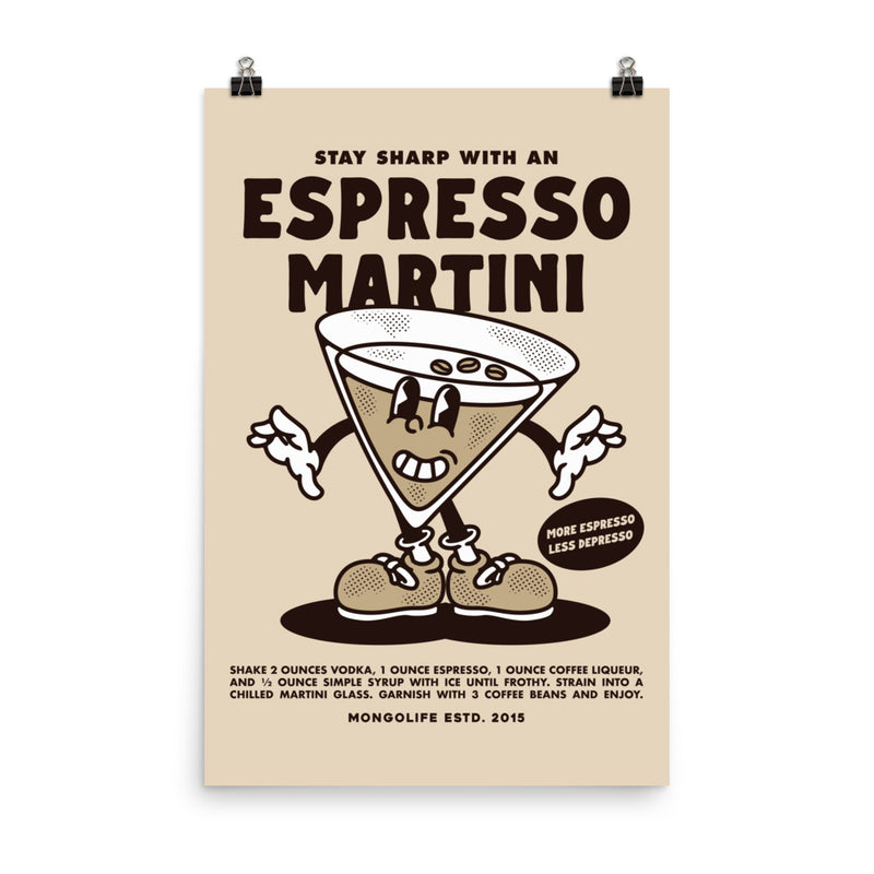 24x36 Espresso Martini poster, a bold and playful cocktail print perfect for large wall spaces in bars or coffee shops.