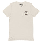 Front view of the Espresso Martini T-shirt in beige, featuring a vintage martini glass cartoon with the phrase "More Espresso, Less Depresso."