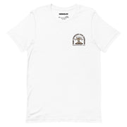 White Espresso Martini T-shirt, front view, featuring a small martini glass cartoon on the left chest.