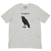Athletic Heather t‑shirt with “F‑caw‑f” crow graphic and pun text.