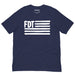 Navy blue FDT protest t-shirt with white flag-inspired anti-Trump design