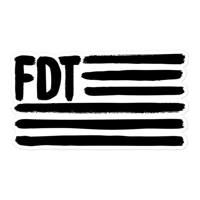 5.5x5.5 inch FDT sticker with urban flag-style design and political message