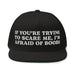 black flat bill snapback cap afraid of boobs embroidered funny crude quote hat