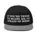 black and grey afraid of boobs flat bill snapback cap white embroidery funny crude quote hat