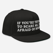 right side of black afraid of boobs snapback cap white embroidery funny crude flat bill hat