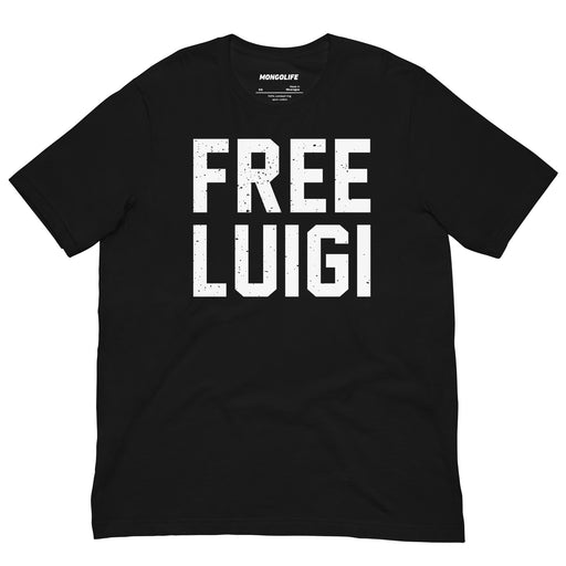 Black FREE LUIGI T-shirt with striking white grunge-style text for a clean, bold look.