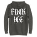 grey activist hoodie with white fuck ice print political protest hoodie anti immigration enforcement