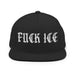 black snapback hat with the text "fuck ice" in blackletter