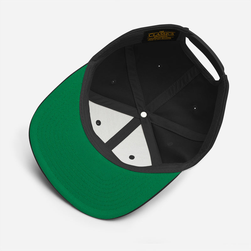under brim view with green detail and interior tag