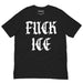 black protest t shirt with bold fuck ice print in old english font anti ice political shirt activist clothing