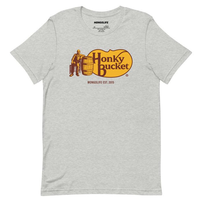Athletic Heather t-shirt featuring the "Honky Bucket" parody design across the chest.