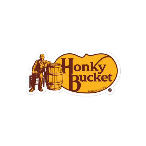 4×4″ vinyl sticker featuring “Honky Bucket” Cracker Barrel-style parody with vintage design.